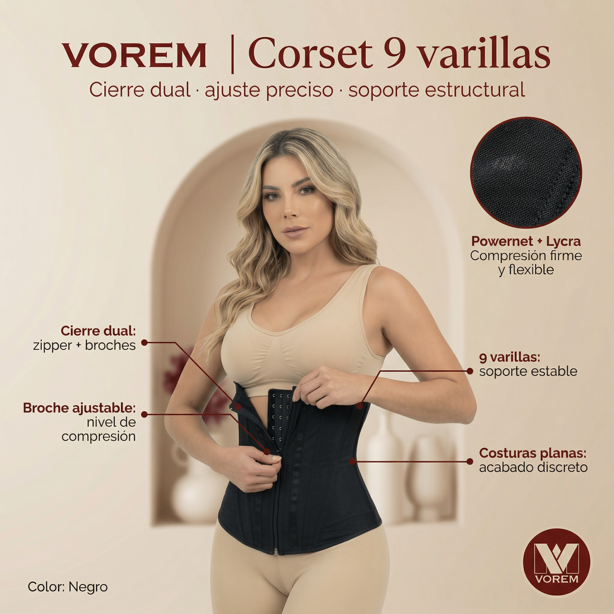 Corset Moldeador 9 Varillas Powernet Beige | VOREM Colombia