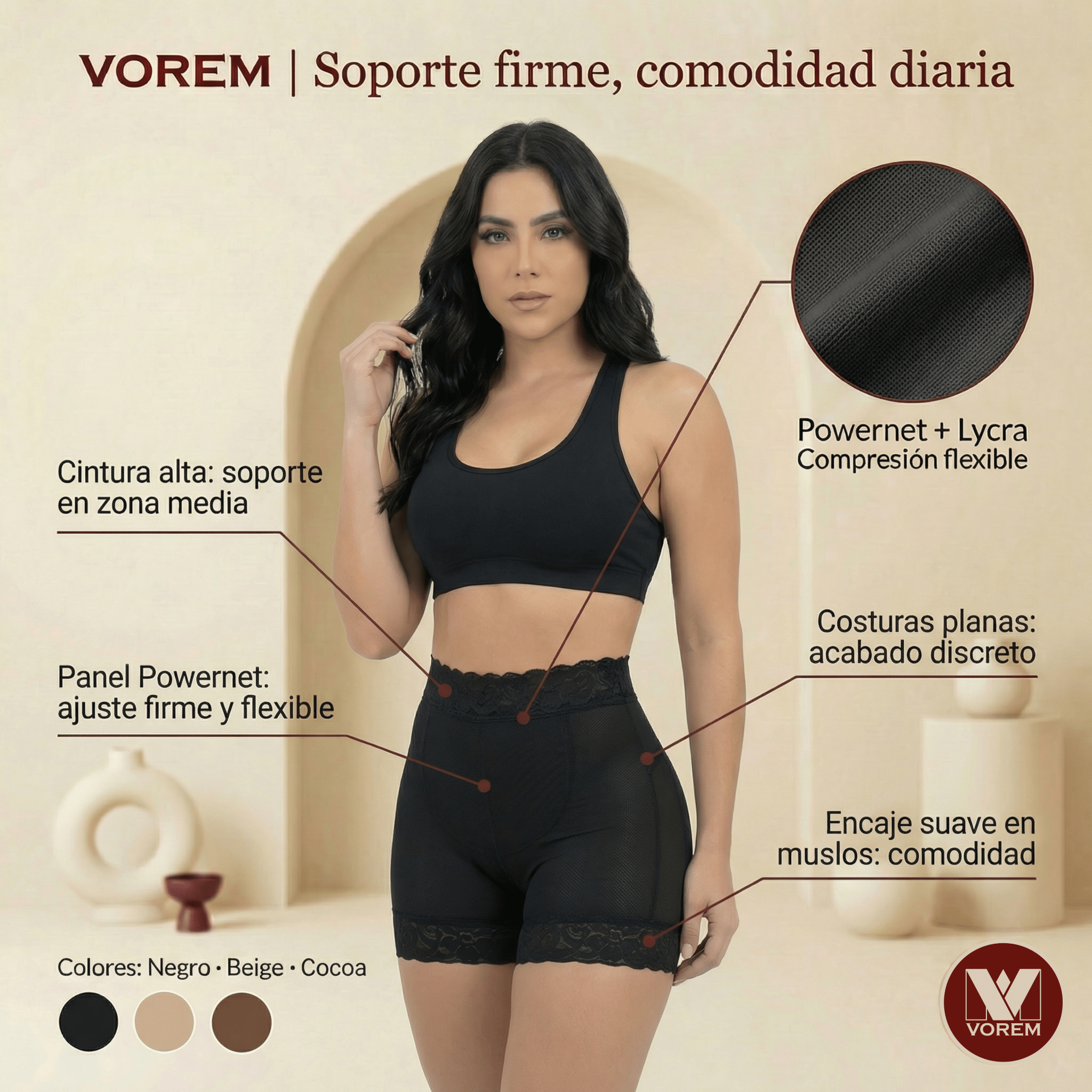 Short cachetero negro VOREM con compresión Powernet y lycra
