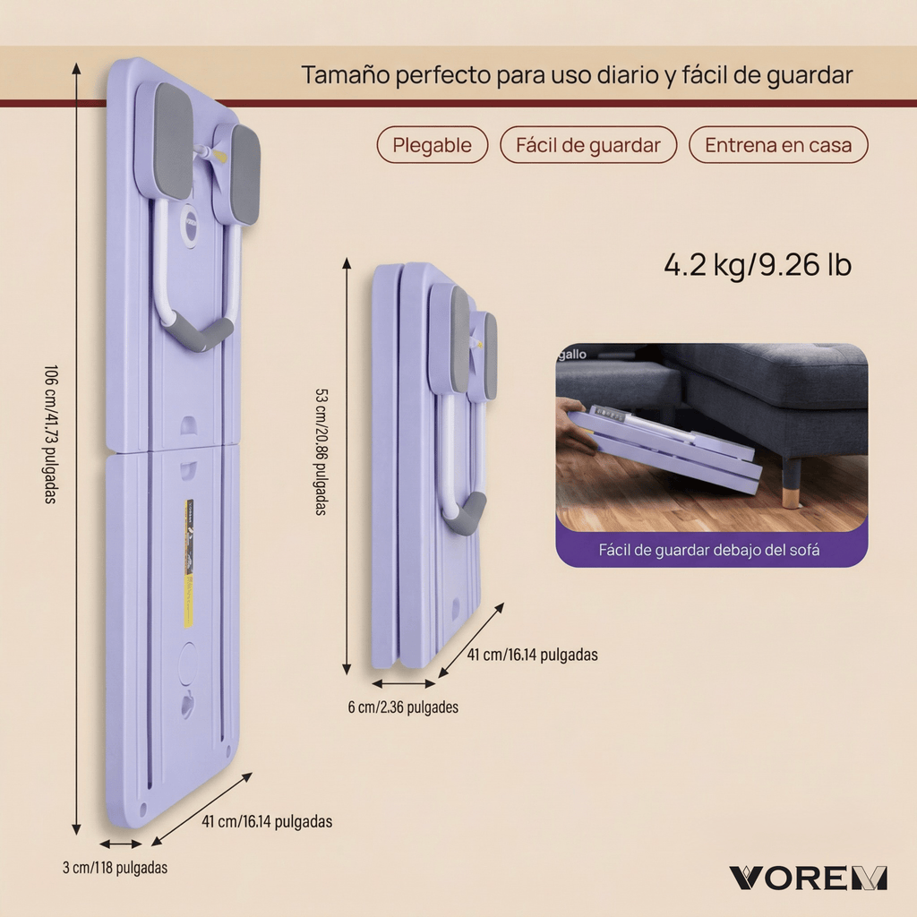 Tabla de pilates portátil color lila con diseño plegable