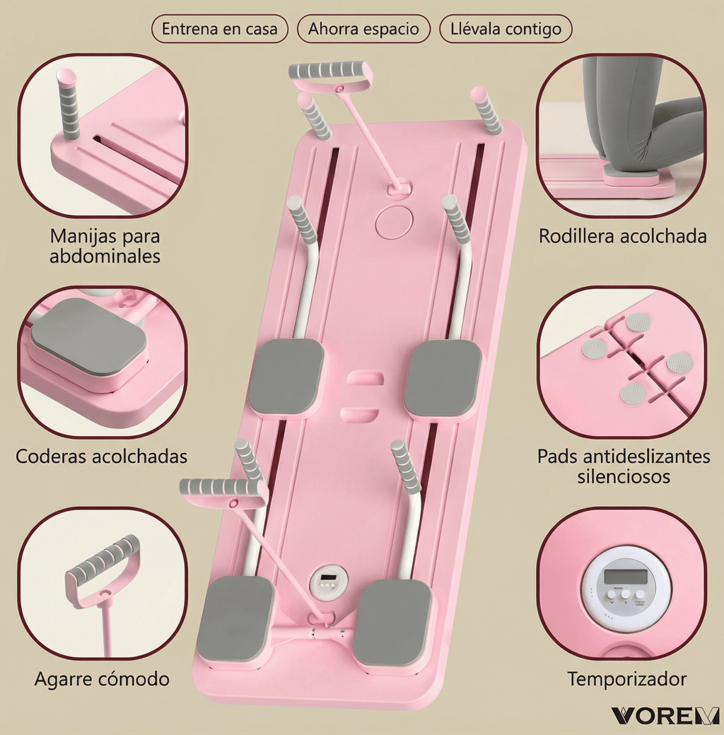 Detalles y accesorios de tabla de pilates plegable VOREM