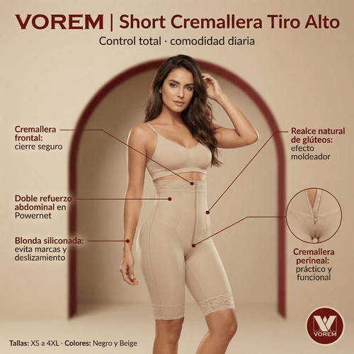 Short moldeador beige VOREM con cremallera y control abdominal