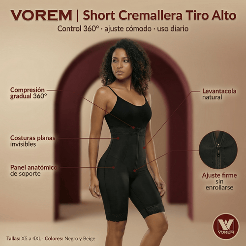Short moldeador negro VOREM de tiro alto con compresión cómoda